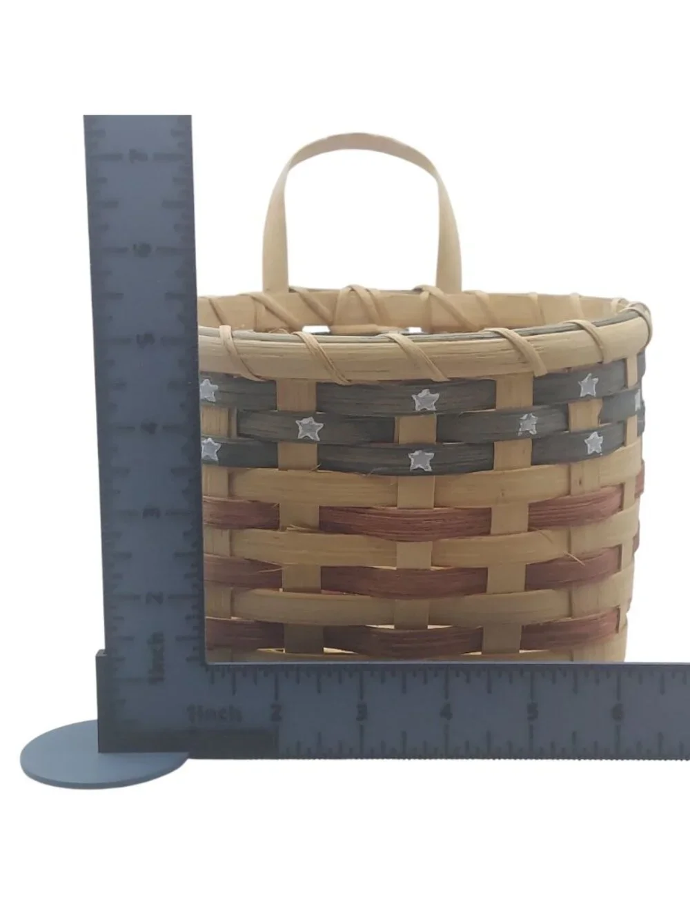 Handcrafted Americana Patriotic Basket Handle Red White Blue Woven Wall Pocket